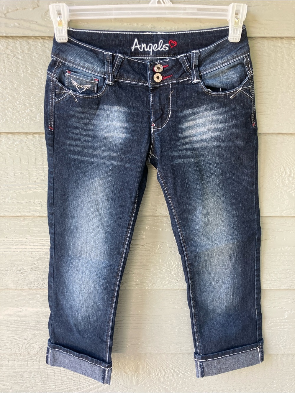 Angels Dark Cropped Slim Capri Jeans with Cuffed Hem